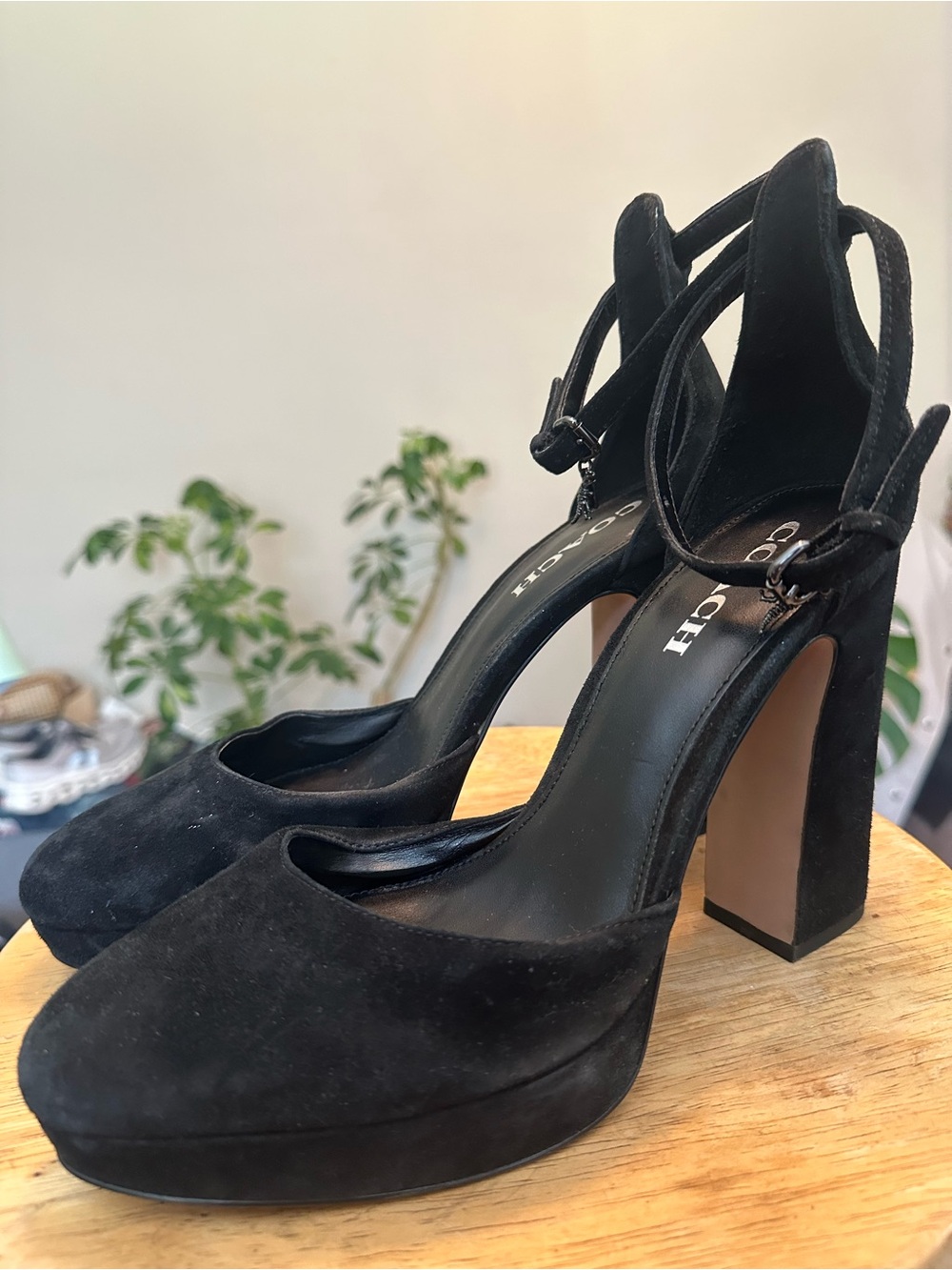 Coach Chrystie Women’s Black Suede Block Heel Pumps, size 10